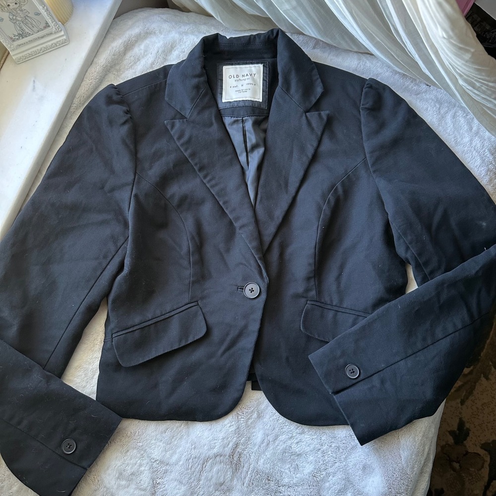 Y2K Preppy Black Collared Blazer Twee Suit Jacket Button Front